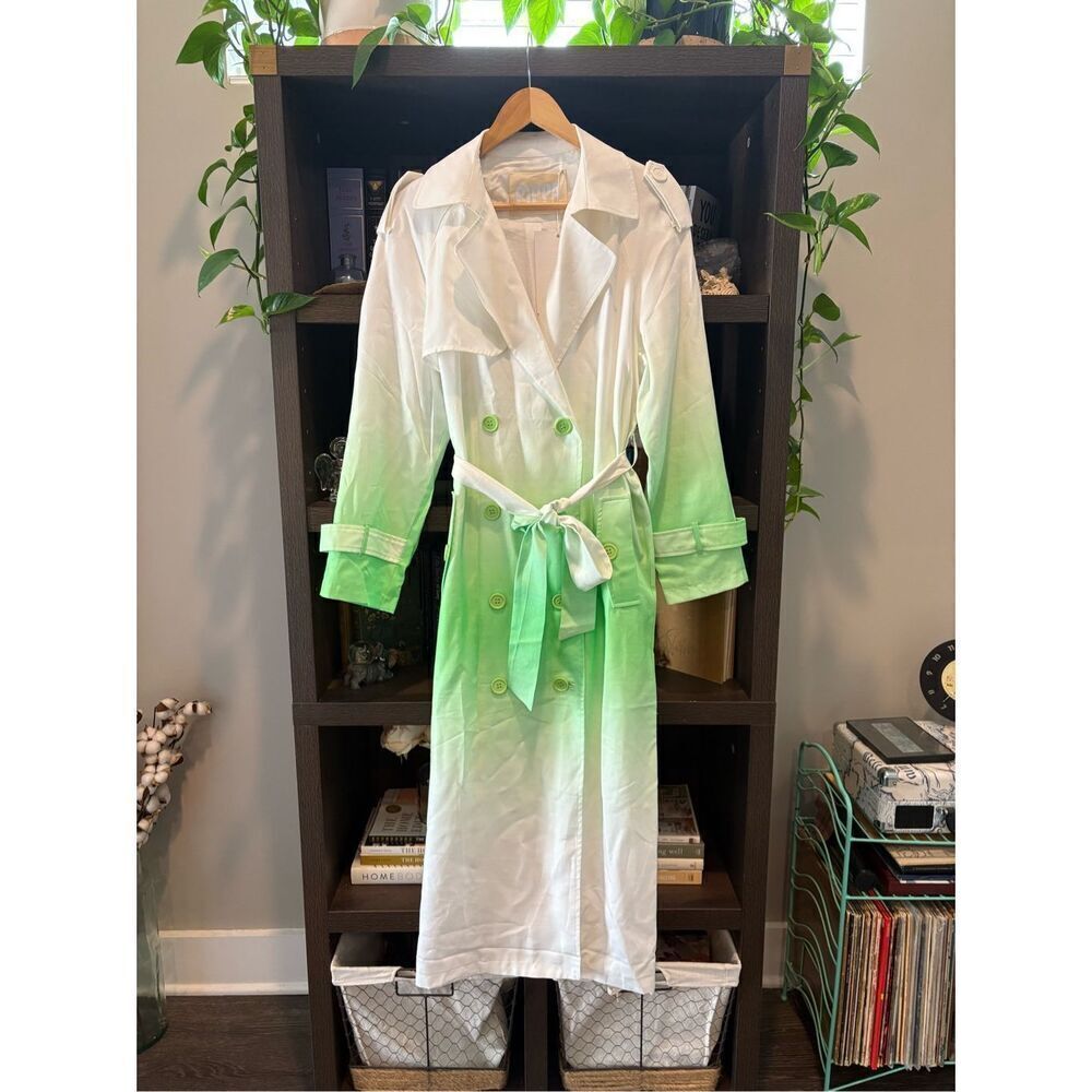 NWT Pippa The Label Beatrix White & Green Trench Coat Size Small - Picture 2 of 7